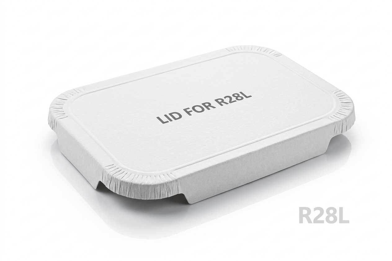 Couvercle carton/aluminium pour barquette R28L, pour fermeture, protection et transport.