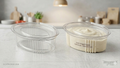 Pot a sauce ovale transparent en PET avec couvercle charnière, capacite 30 cc
