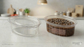 Pot a sauce ovale transparent en PET avec couvercle charnière, capacite 80 cc