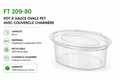 Pot a sauce ovale transparent en PET avec couvercle charnière, capacite 80 cc