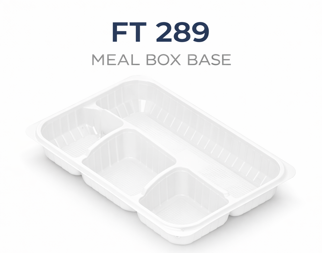 Couvercle en PP compatible avec la barquette repas 4 compartiments FT 288, fermeture pratique pour transport.