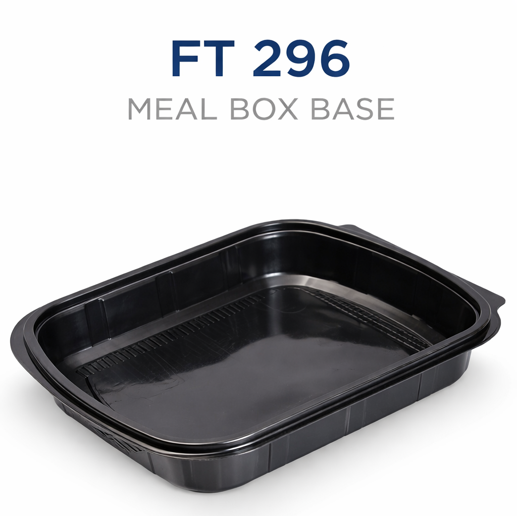 Boite repas noire en PP, compartiment unique, ideale pour plats chauds a emporter.