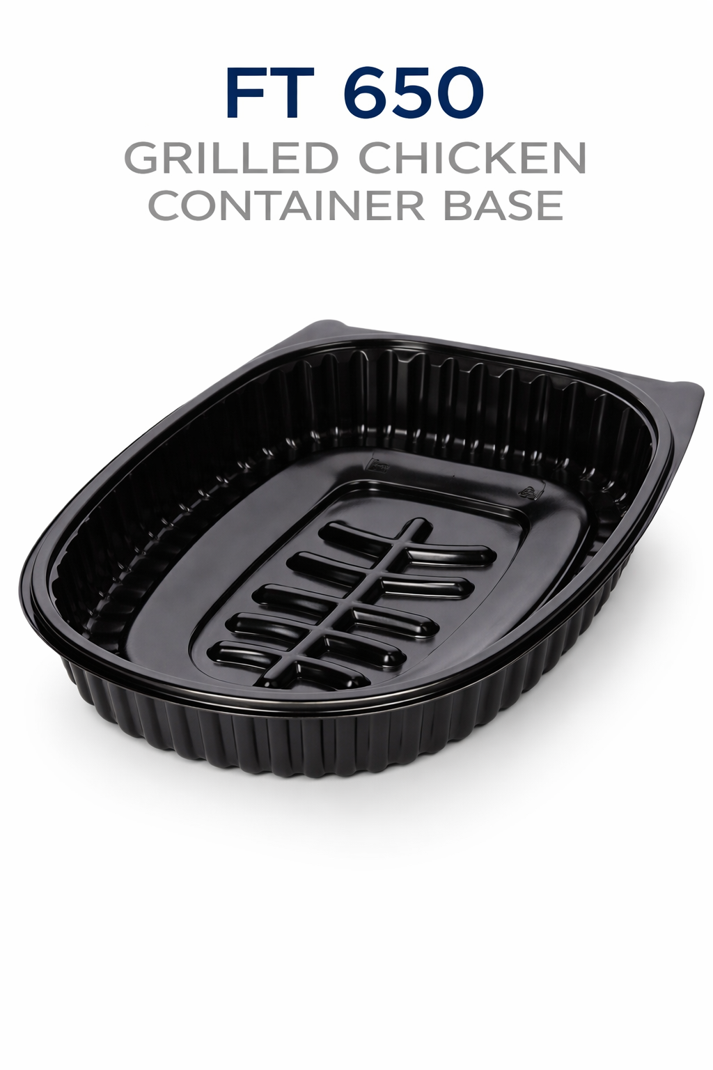 Base de boite en PP pour poulet grille, resistante et adaptee au transport alimentaire.