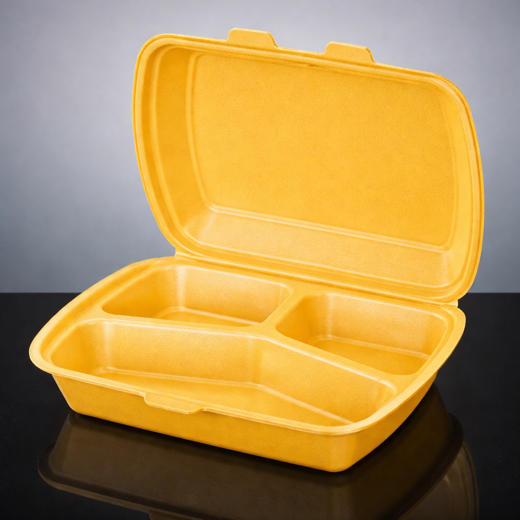 Boite menu 3 compartiments jaune fonce