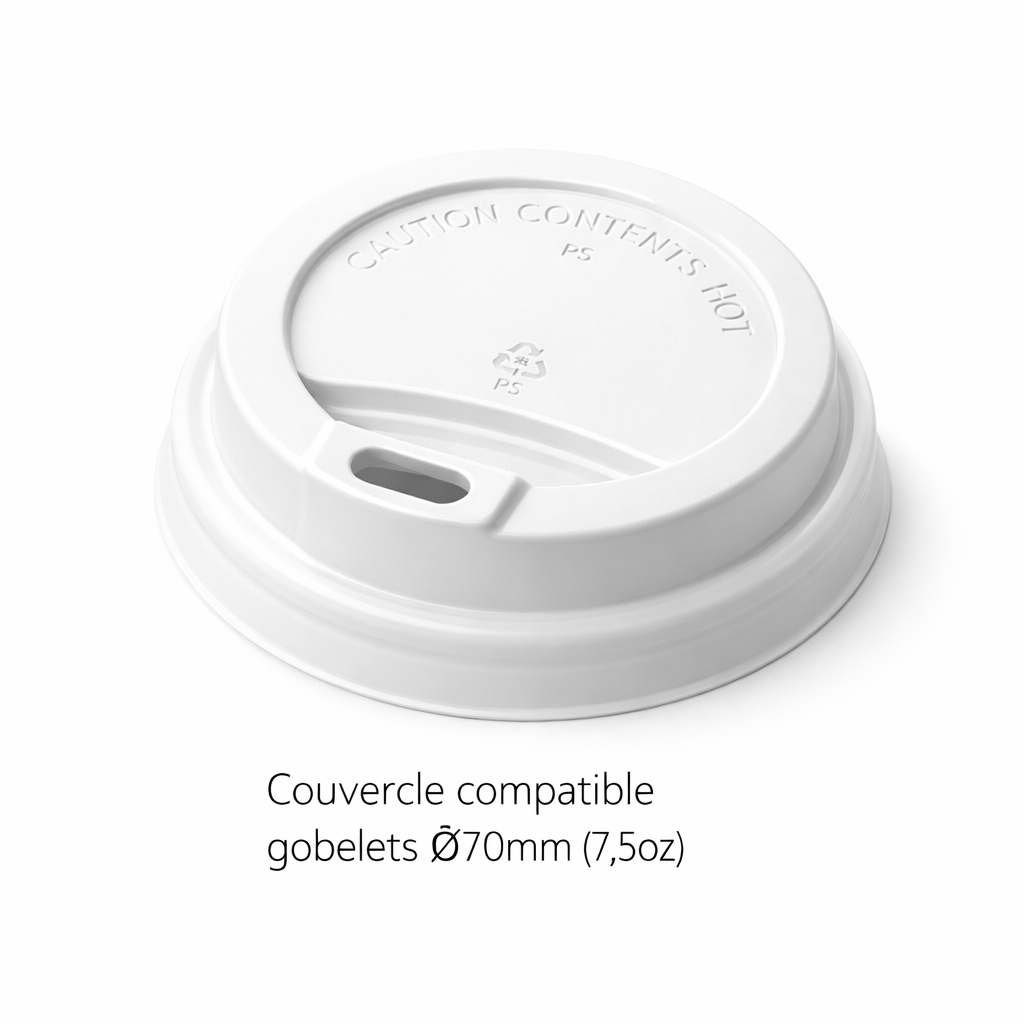 Couvercle blanc a bec buveur pour gobelet chaud (220 ml / 7.5oz)