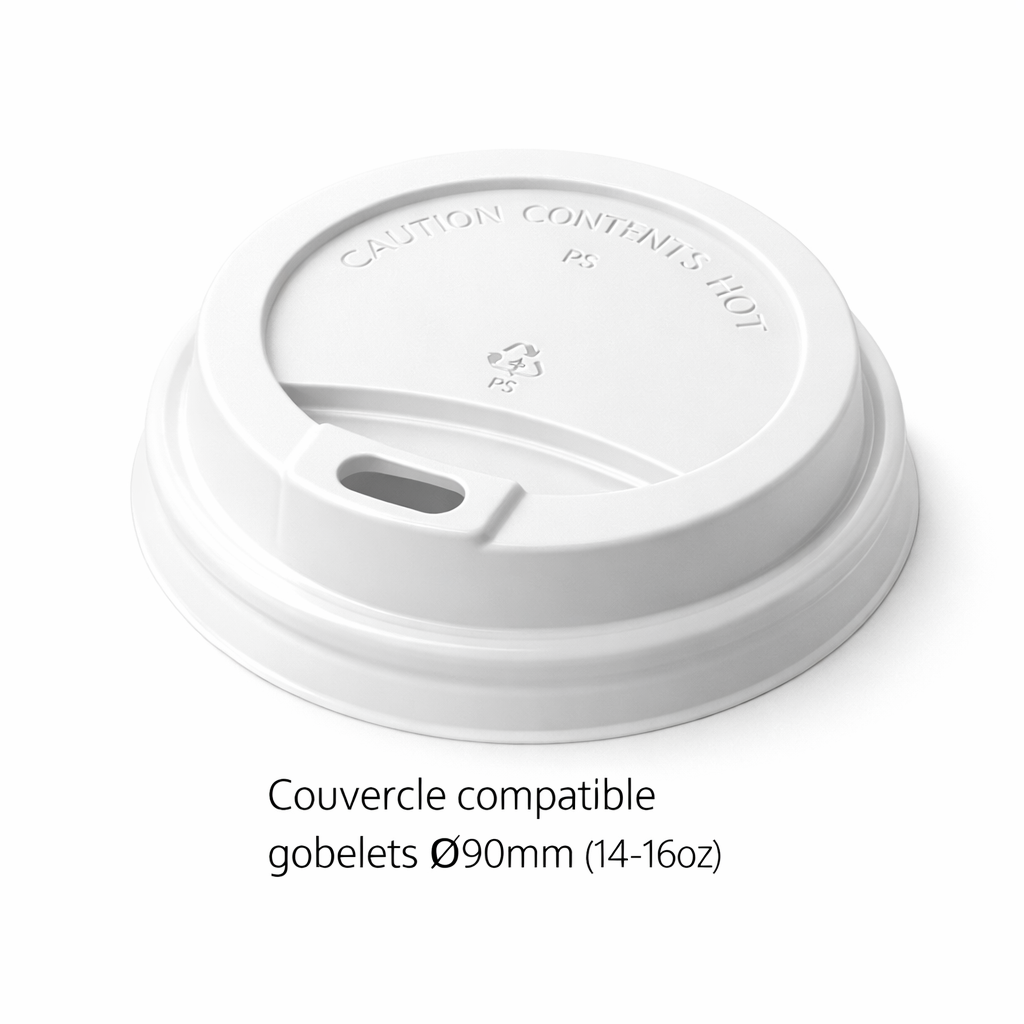 Grand couvercle universel blanc a bec buveur (350-470 ml / 14-16oz)